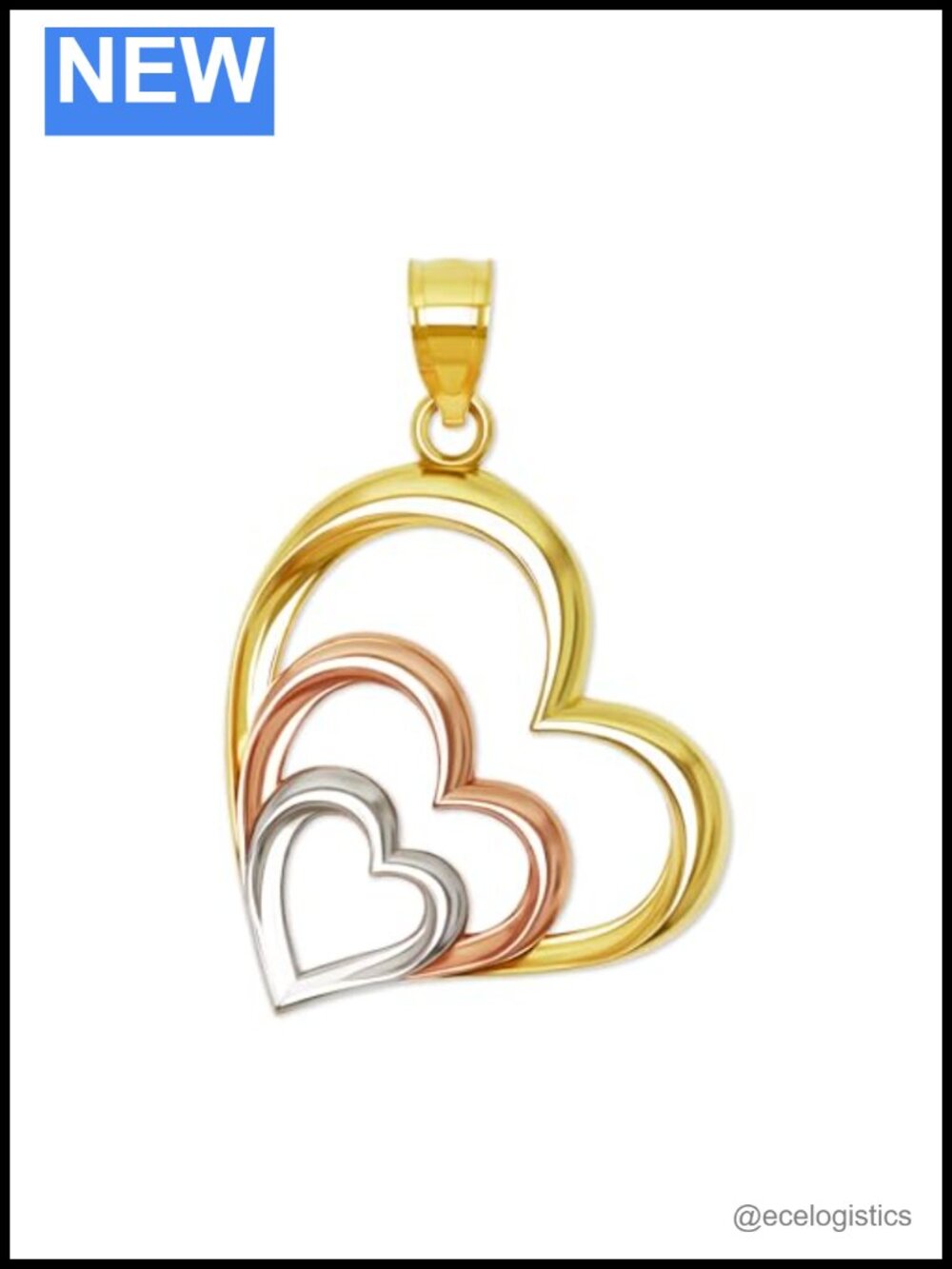 10 Karat Gold Triple Heart Pendant Charm Necklace Jewelry